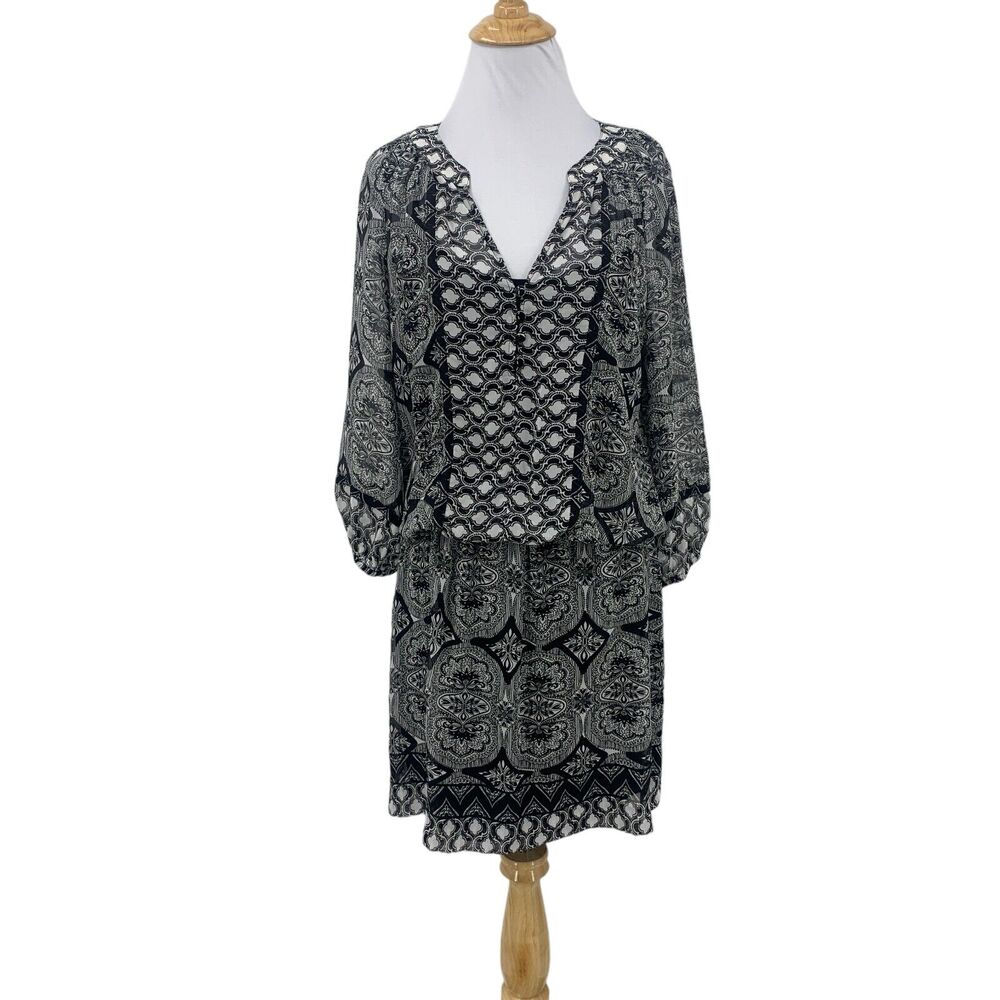 Cache Blouson Dress Womens M Medium 2Pc Semi Sheer Floral Paisley Inner Tank